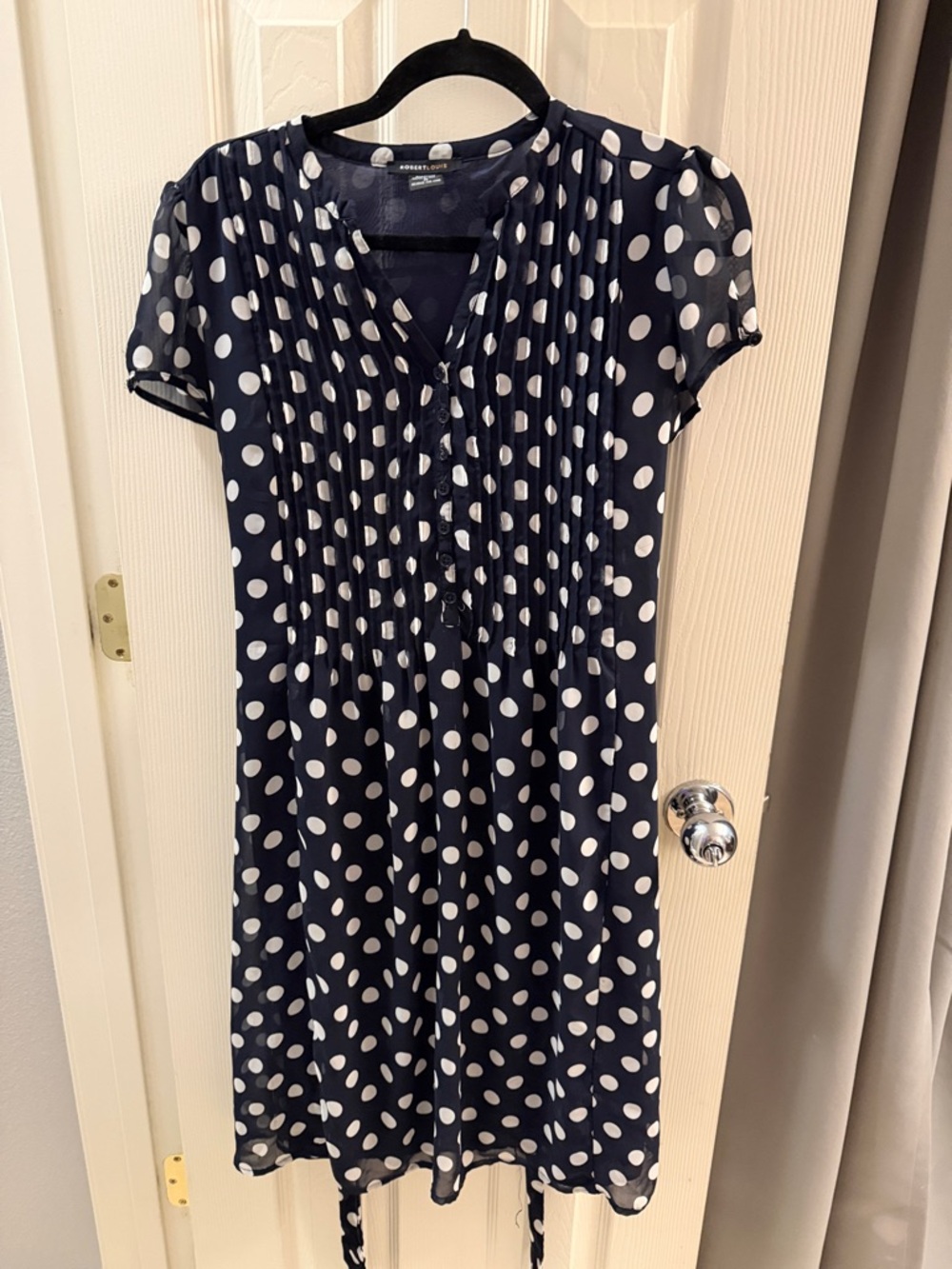 Robert Louis Navy Blue and White Polka Dot Midi Dress
